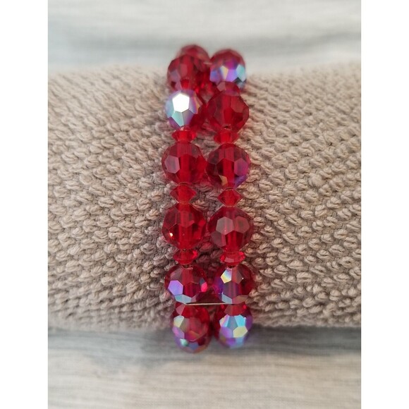 Vintage Ruby Red 2-Strand Beaded Coiled Flex Bracelet - Picture 4 of 5
